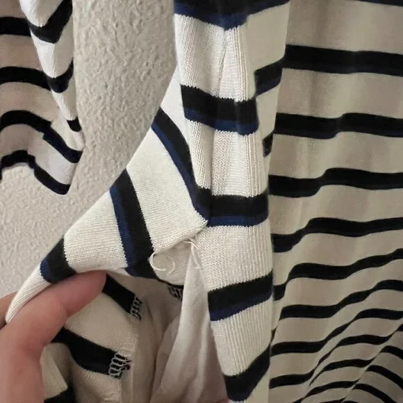Marine Layer Gigi Supima Cotton Dress In White Navy Black Stripe S - Picture 8 of 9
